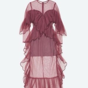 Zendaya Elegant Burgundy Sheer Dress